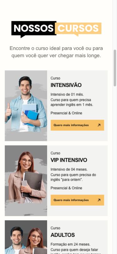Grade de cursos da Cultural English adaptada para leitura no celular